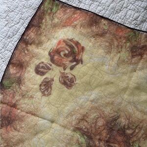 Vintage Floral Rose Print Scarf - Cream and Brown
